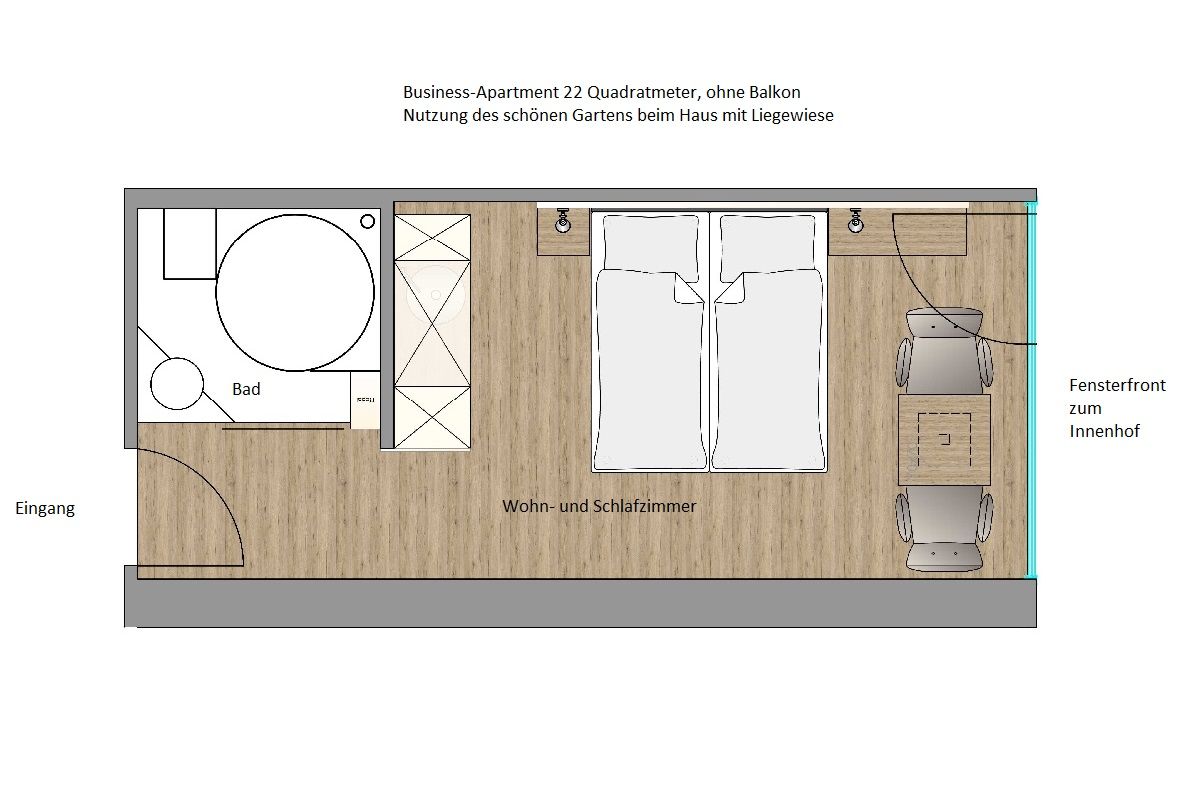 Grundriss Business Apartment 22 qm Boardinghouse Bodensee