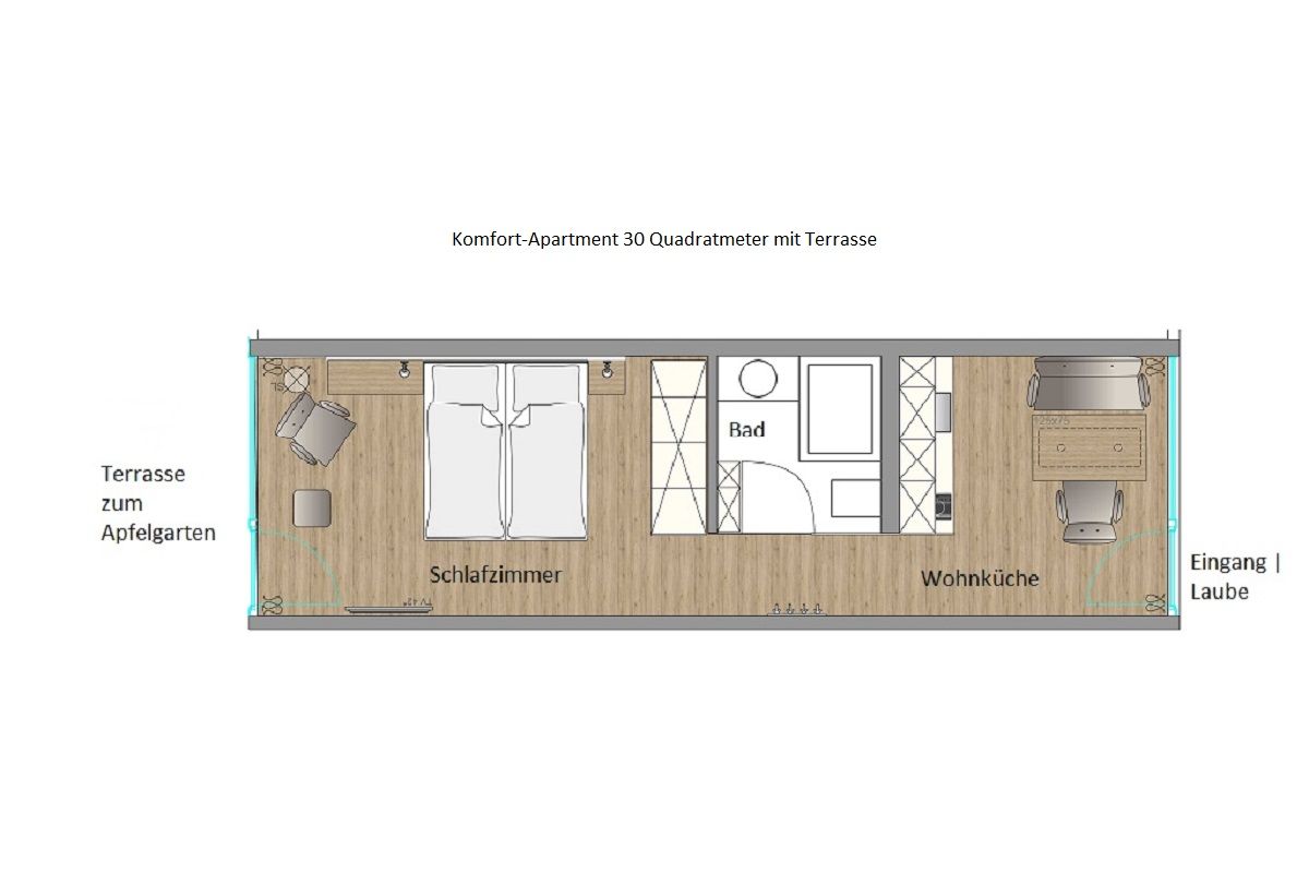 Grundriss Komfort-Apartment 30 qm Boardinghouse Bodensee