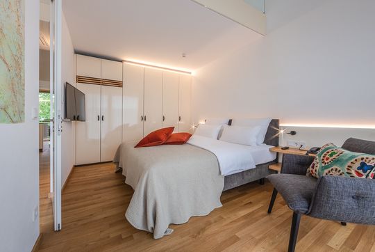 Boardinghouse Bodensee Suite Apartment 70 qm Schlafzimmer ein